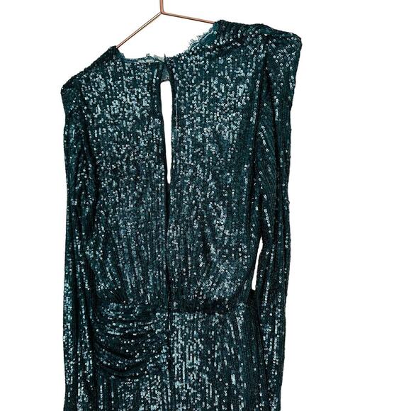 JONATHAN SIMKHAI Sequin Embroidered Long Sleeve Draped Front Marine Gown Size 2 - Picture 11 of 14